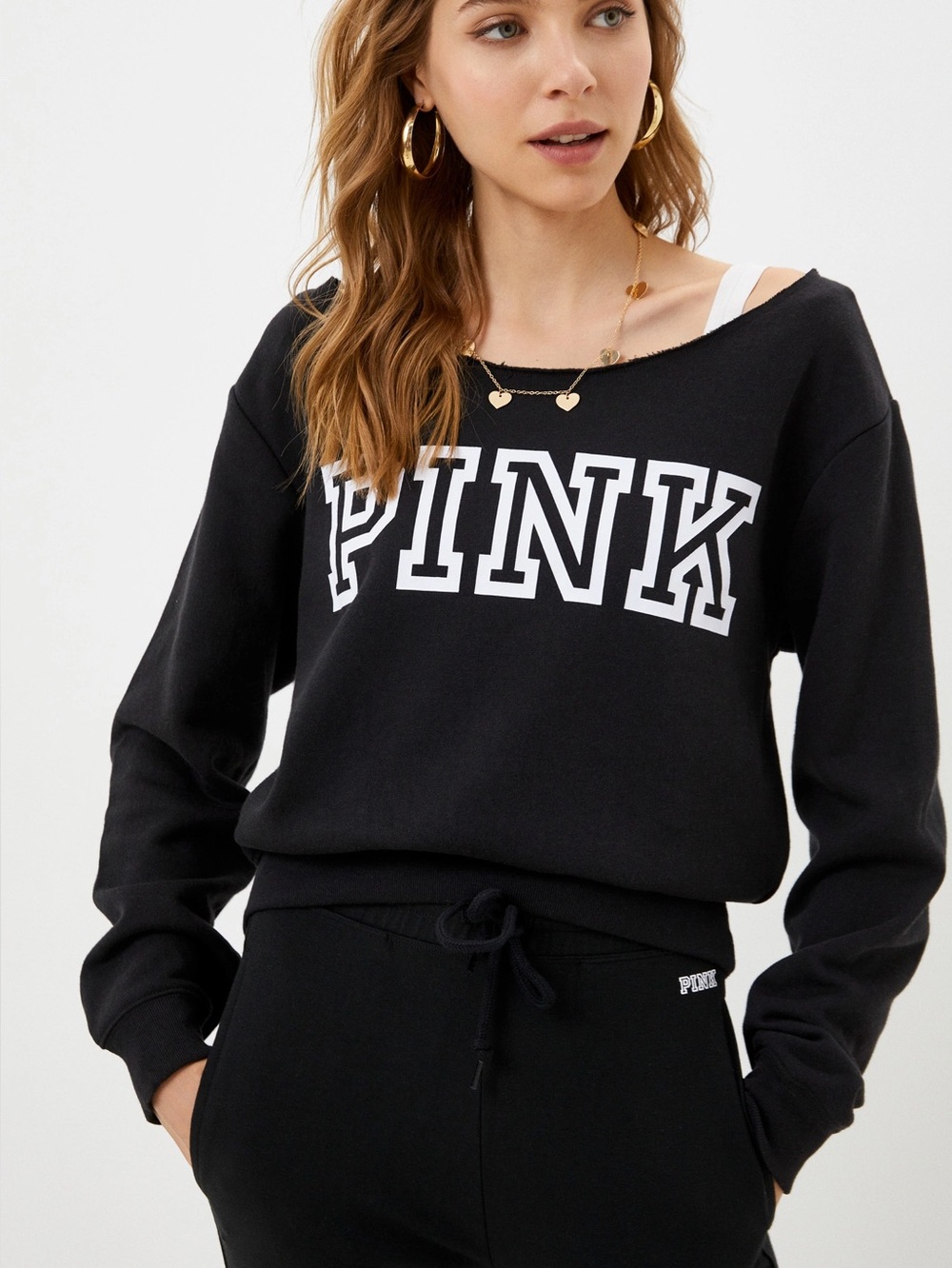 PINK Victoria’s Secret Black Sweatshirt with White Logo XL